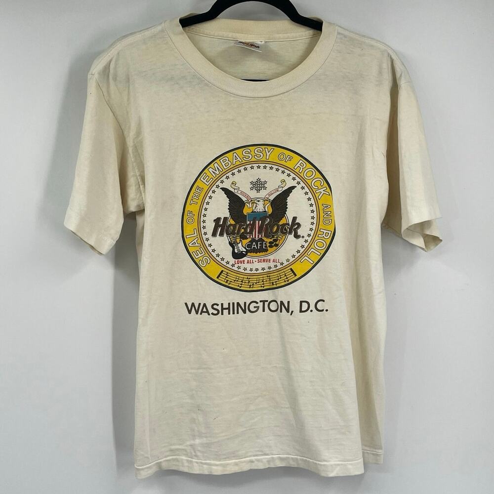 Vintage Hard Rock Cafe Washington DC Embassy Of Rock And Roll Tshirt L White
